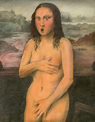 1girls art artist_request blush covered_nipples covering_pussy covering_self dark_hair embarrassed embarrassed_nude_female enf female female_only fine_art_parody mona_lisa nude nude_female public_domain shocked tagme