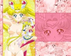 90s accurate_art_style bishoujo_senshi_sailor_moon blonde_hair blue_eyes breasts choker circlet clothing edit itou_ikuko nude nude_filter official_art pubic_hair sailor_moon skirt small_breasts straight_hair super_sailor_moon uncensored usagi_tsukino