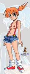 chacomics female female_only human human_only jean_shorts kasumi_(pokemon) nintendo pokemon ponytail shoes solo standing tied_hair topless