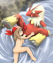 1boy 1girls anilingus anus ass avian bandana bed bird blaziken blue_eyes blush breasts brown_hair cum cum_on_face cum_on_hair facial fangs female female_human femdom human interspecies lando large_breasts male male/female male_anilingus male_blaziken male_pokemon male_pokemon/female_human malesub may_(pokemon) nintendo oral penis pokemon pokemon_(species) pokemon_rse pokephilia rimjob rimming short_hair sideboob spread_legs straight straight_hair tears yellow_sclera young