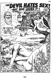 adam adam_and_eve bible black_and_white breasts christianity demon devil eve female fruit garden garden_of_eden god god_(christian) jacob_sailor_(artist) male outdoors public_domain religion straight straight_hair