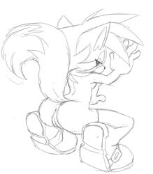 anthro anus ass canine female female_only fiona_fox fox fur furry monochrome nude ravnic sketch solo sonic_(series) squatting tagme vulva