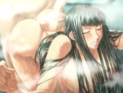 against_wall ass bath bent_over black_package_try breasts censored clenched_teeth female game_cg genecrazer_saki huge_breasts long_hair nipples nude open_mouth penis sex shower wet yellow_eyes