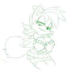 anthro breasts canine clothes female female_only fiona_fox fox fur furry gloves monochrome nipples ravnic solo sonic_(series) standing tagme