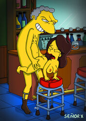 20th_century_studios accurate_art_style ass breasts color female human indoors male maya_(simpsons) moe's_tavern moe_szyslak nipples nude senor_x sex size_difference straight the_simpsons yellow_body yellow_skin