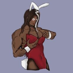 1boy bunny_ears bunnysuit cookie_run crossdressing dark_choco_cookie femboy gay male male_only manly_crossdresser muscular muscular_male painted_nails playboy_bunny solo