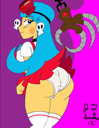 1girls 2012 ass blue_eyes blue_hair blush butt collar el_tigre female frida_suarez goggles goggles_on_head latina nickelodeon panties red_skirt skirt_lift skull skull_earrings upskirt