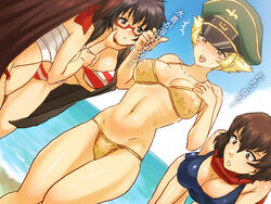 3girls bikini caesar erwin erwin_(girls_und_panzer) female_only girls_und_panzer multiple_girls oryou saemonza