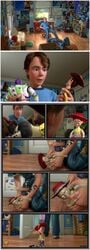 1girls 3boys andy_davis buzz_lightyear comic covered_in_cum disney human jessie_(toy_story) living_doll living_toy penis pixar rape straight toy_story toy_story_3 woody_pride