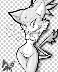 anthro blaze_the_cat blush breasts cat cautioncat clothes feline female female_only front_view fur furry monochrome solo sonic_(series) standing tagme