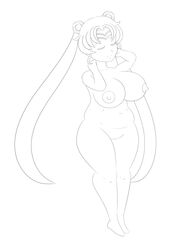 1girls bbw bishoujo_senshi_sailor_moon chubby_female female female_only large_breasts nipples nude purplescarf sailor_moon sketch tagme usagi_tsukino