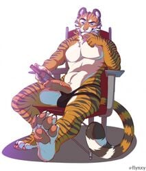 alcohol anthro balls beer beverage clothing erection feet feline flynx-flink humanoid_penis jock jockstrap karnal male male_only mammal muscular nude paws penis pinup pose smile smirk smug solo straps tiger underwear undressing