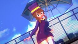 3d a_hat_in_time aged_up big_breasts blue_eyes breasts brown_hair cape dress happy happy_female hat hat_adult hat_kid koikatsu large_breasts light-skinned_female light_skin long_hair looking_at_viewer navel navel_visible_through_clothes open_mouth papaoso ponytail purple_dress purple_hat smile smiling smiling_at_viewer stockings thigh_highs thighhighs thighs voluptuous voluptuous_female white_stockings wide_hips yellow_cape