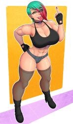 big_breasts big_thighs big_titties blush breasts clothing comission curvaceous curvaceous_female curvaceous_figure curvy curvy_figure curvy_hips female female_focus female_only goth goth_girl looking_at_viewer multicolored_hair original original_character pircing short_hair strong strong_woman thigh_highs zedro