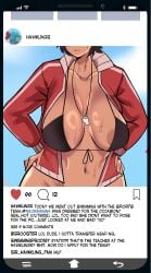 bikini breasts english_text female huge_breasts naoki_hanna ocerius original original_character social_media solo solo_female sweat sweaty sweaty_breasts tanned_skin