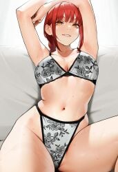 1girls ai_generated chainsaw_man female_only flower_print flower_print_panties lingerie makima_(chainsaw_man) red_hair solo zloimakak