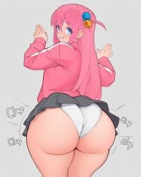 ai_generated ass_clapping blue_eyes bocchi_the_rock! generalkrieg gotou_hitori hair_accessory huge_ass pink_hair pleated_skirt self_upload simple_background tracksuit twerking white_panties