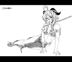 captive captured chain_leash chains collar collar_and_leash female ganyu_(genshin_impact) genshin_impact horn horns leash leash_and_collar leash_pull loincloth lying metal_bikini metal_bra pm_draws sex_slave sex_toy slave slave_bikini slave_collar slave_leia_(cosplay) slave_outfit slavegirl star_wars