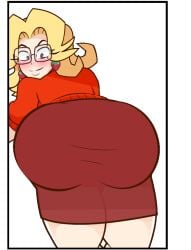 animated ass ass_focus blonde_hair brown_eyes ear_piercing embarrassed glasses miss_bigbun_(peachypop34) panties panties_exposed peachypop34 shocked showing showing_off showing_off_ass skirt_cut_meme teacher teacher_outfit wardrobe_malfunction