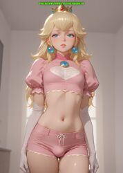 1boy ai_generated blonde_hair femboy genderswap male meybekity otoko_no_ko princess_peach shorts trap yaoi