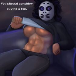 abs breasts caucasian female huge_breasts knife look_outside looking_at_viewer mask muscular muscular_female