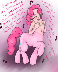 breast_grab breasts centaur cutie_mark female female_only friendship_is_magic fur hair makoruu musical_note my_little_pony pink_fur pink_hair pinkie_pie_(mlp) side_view solo straight_hair tagme tail taur text