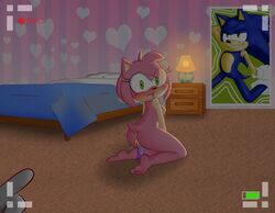 amy_rose anonymous_character anthro anthro_only bedroom bedroom_setting being_filmed being_recorded blue_fur bluechika caught caught_in_the_act caught_masturbating caught_on_camera embarrassed embarrassed_nude_female feet furry furry_only hedgehog mammal masturbation negix77 no_humans picture_frame picture_on_wall sex_toy sex_toy_insertion sonic_(series) sonic_the_hedgehog