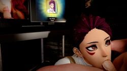 3d blowjob fellatio female fire_emblem fire_emblem:_three_houses fully_clothed hand_on_head male penis petra_macneary purple_hair river_rock straight under_the_table virtamate