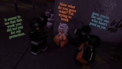2girls 3d 4boys antochan breasts cleavage comic comic_page dialogue english_text female male roblox robloxian tagme text thick_thighs thighs