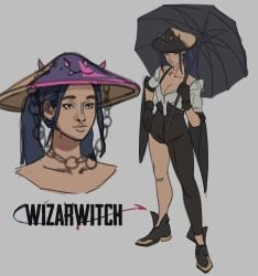 1girls asymmetrical_clothes blue_hair female flhour nhilo oc original original_character shoes solo solo_female umbrella wizarwitch