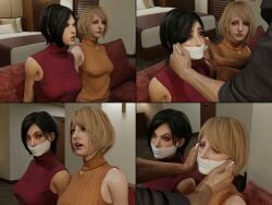 1man 2girls 3d ada_wong applying_gag ashley_graham blender bondage gag gagged getting_gagged hotel_room resident_evil resident_evil_4_remake taped_mouth
