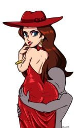 backless_dress big_ass blue_eyes brown_hair brunette_hair butt_cleavage cropped cropped_legs fat_ass golden_bracelets golden_earrings gummidx long_hair mario_(series) nintendo no_background pauline pink_eyeshadow posing red_dress red_hair red_lipstick sequin_dress squeezing_butt super_mario_bros. super_mario_odyssey thick thick_ass thick_thighs thighs white_background