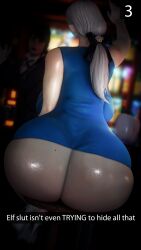 1girls 3d alternate_version_available ameliance_leveilleur ass ass_focus bar bar_stool blue_dress dress elezen elf elf_ears elf_female final_fantasy final_fantasy_xiv gpose(ffxiv) high_heels huge_ass milf mole mole_on_ass pale_skin ponytail sinilyra sitting snapchat tagme tight_clothing white_hair