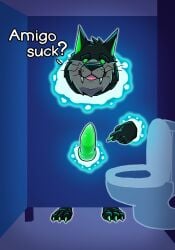 angry animal_humanoid anthro asdf16 bathroom bodily_fluids canid canid_humanoid canine canine_humanoid canis danny_phantom forced forced_exposure genital_fluids ghost glory_hole hi_res humanoid male mammal mammal_humanoid nickelodeon playful_face precum public_restroom restroom_stall solo_focus spirit through_wall werecreature wolf wolf_humanoid wulf_(danny_phantom)