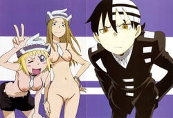 1boy 2girls death_the_kid elizabeth_thompson innie_pussy patricia_thompson sisters soul_eater tagme thompson_sisters