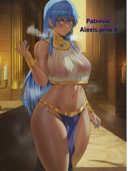 ai_generated alexispencil blue_eyes blue_hair blue_nails khun_maschenny_jahad nail_polish painted_nails tagme taller_female tower_of_god