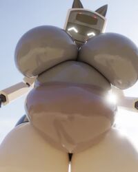 3d_(artwork) 3d_animation animated belly belly_jiggle big_belly big_breasts bouncing_belly bouncing_breasts breasts digital_media_(artwork) female glistening glistening_body head_tilt humanoid jiggling kolajo looking_at_viewer low-angle_view machine no_sound not_furry obese outside overweight robot robot_humanoid screen screen_face solo standing tagme thick_thighs video video