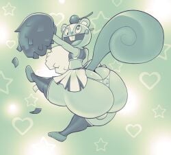 2024 anthro apple ass ball_bulge big_butt bottomwear buckteeth candy candy_apple cheerleader cheerleader_outfit clothed clothed_anthro clothed_male clothing crop_top dessert english_description fawxythings food food_on_face footwear fruit happy_tree_friends heart_eyes heart_nose heart_symbol hi_res lazy_eye legwear lollipop male male_only mammal nutty_(htf) open_mouth plant pom_poms rear_view rodent sciurid shirt skirt smile solo star_symbol tail teeth thick_thighs thong topwear tree_squirrel underwear