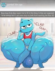 1boy 1femboy anthro big_ass big_balls big_penis big_thighs blue_skin caption caption_box cartoon_network cheerleader_uniform clapping_ass clapping_cheeks feline femboy feminine_male foreskin gumball_watterson hyper male male_only massive_ass massive_thighs penis senor9 senordraws sexting skimpy_clothes skirt snapchat snapchat_sexting solo the_amazing_world_of_gumball thighs uncircumcised uncut