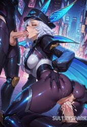 2boys ai_generated anima_squad_series animal_ears artist_name ass ass_grab battle_bat_xayah breasts cum cum_in_mouth cum_in_pussy erection fellatio futarush gloves grey_hair group_sex hat large_breasts league_of_legends long_hair mmf_threesome oral patreon patreon_username penis pussy riot_games sex shiny_skin spitroast straight sultryspark testicles threesome torn_clothes uncensored vaginal_penetration vastaya xayah