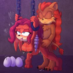 1:1 1boy 1girls absurd_res ahe_gao anthro anthro_on_anthro archie_comics areola arms_tied big_breasts blue_eyes bodily_fluids bound breasts chains crying dark_nipples duo echidna egg eyelashes fan_character female from_behind_position fur furry furry_female furry_male furry_only green_eyes heart_eyes heart_symbol hi_res humanoid klaue_the_lion leaking_milk leaking_pussy_juice lien-da looking_pleasured lucidlemon_(artist) male male/female mammal mature_female monotreme nipples rape red_body red_fur sega sex sonic_(series) sonic_the_hedgehog_(archie) sonic_the_hedgehog_(comics) sonic_the_hedgehog_(series) sweat tears
