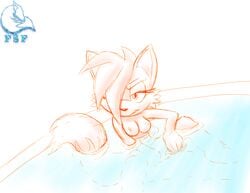 anthro breasts color female female_only fiona_fox fox frozesolidfox fur furry nipples nude sitting sketch solo sonic_(series) tagme water