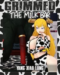 1boy 1girls blonde_female blonde_hair cover_page cow_ears cow_horns cow_print cow_print_bikini flaccid_penis grimm_(rwby) half-dressed half_naked half_naked_female huge_cock indrick_[artist] long_hair long_hair_female minotaur monster monster_boy monster_cock nude_male purple_eyes rwby yang_xiao_long