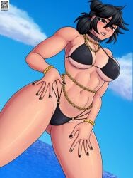 big_breasts big_thighs big_titties bikini black_hair breasts character_request curvaceous curvaceous_female curvaceous_figure curvy curvy_figure curvy_hips female female_focus female_only looking_at_viewer short_hair zedro