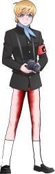 after_rape armband blonde_hair blood_on_legs blue_eyes crying crying_with_eyes_open cum_from_mouth edited_image edited_official_artwork fureddo_jonzu holding_object only_shirt raped yandere_simulator