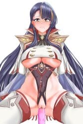 1girls absurdres anchor_earrings areola_slip azur_lane black_leotard blush breasts closed_mouth covered_navel dildo earrings eyeshadow female female_masturbation female_only highres jewelry kazura-114514 large_breasts leotard makeup masturbation mole mole_under_eye mole_under_mouth multicolored_hair orange_eyes orange_hair purple_eyeshadow purple_hair pussy pussy_juice royal_navy_(azur_lane) sex_toy simple_background solo streaked_hair trafalgar_(azur_lane) underboob white_background