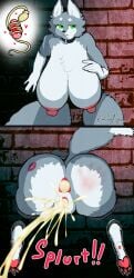 absurd_res adversarial_noise after_sex anaconda_fertilization anthro anus arm_markings aroused ass big_breasts big_butt bodily_fluids breasts brick_wall butt_slap canid canine chim_chim_cheree_(kimcuongnguyen) clenched_teeth cum cum_in_ass cum_in_pussy cum_inside curvy_figure cutie_mark digital_media_(artwork) english_text eye_roll female fox fur genital_fluids genitals giant_sperm green_eyes grey_body hand_markings hasbro heart_symbol hi_res hyper impregnation kimcuongnguyen leaking_cum lipstick makeup mammal markings moan my_little_pony nipples nude open_mouth ovum penetration plap presenting presenting_pussy public_use pussy sex slap solo sound_effects spanking sperm_cell splurt stuck tail teeth text thick_thighs through_wall vaginal_penetration wall_(structure) white_body wide_hips
