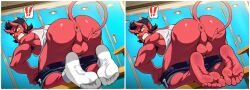 ai_generated angry_expression angry_face anus ass_up balls barefoot black_hair danger_dolan demon demon_boy demon_tail devil devil_horns dominated exposed_anus exposed_ass forced forced_presentation gay gay_domination hellbent humiliation indoors jock locker_room male male_feet male_only muscular muscular_male penetration planet_dolan red_skin shorts shorts_pulled_down socks stinky_feet sweaty vibrator_in_ass
