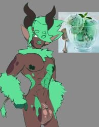 balls big_balls bovid bovine genitals hi_res horn imgloka long_horn male mammal mint_chocolate_chip_ice_cream muscular muscular_male nipple_tape pasties penis small_penis solo tape