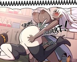 2futas all_fours anal anal_insertion anal_sex ass ass_grab balls bed bedroom big_ass big_balls big_breasts big_penis blush breasts closed_eyes clothed clothing cum cum_in_ass cum_inside dark-skinned_female dark_skin dialogue doggy_style ear_piercing earrings ejaculation ejaculation_while_penetrated english_text futa/futa futa_on_futa futa_only futanari grabbing grabbing_another's_ass grabbing_from_behind hair_between_eyes hair_bun heart high_heels huge_ass huge_cock interracial intersex lewdua lola_mom's_(lewdua) on_bed open_mouth original original_character pamela_(lewdua) partially_clothed penetration piercing piercings speech_bubble testicles text top-down_bottom-up